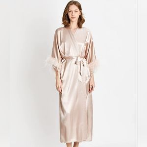 Satin Kimono with Ostrich Feather Trim